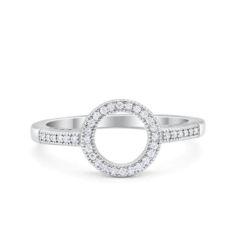 Open Circle Ring Round Simulated Cubic Zirconia 925 Sterling Silver
